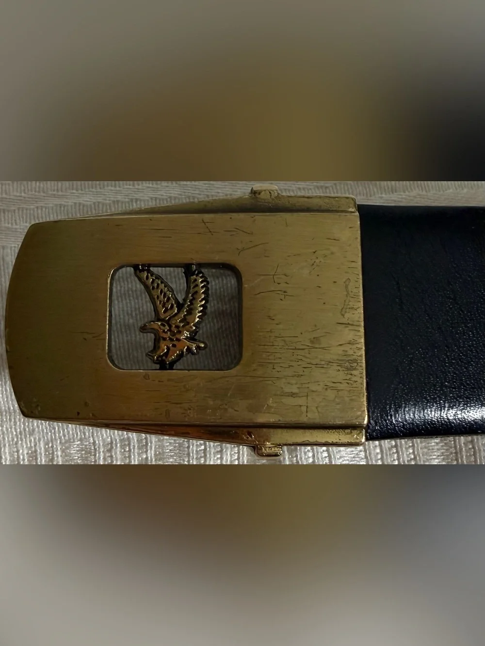 Vintage Genuine Leather Eagle Brass Tone Belt Size 36 Made USA Black